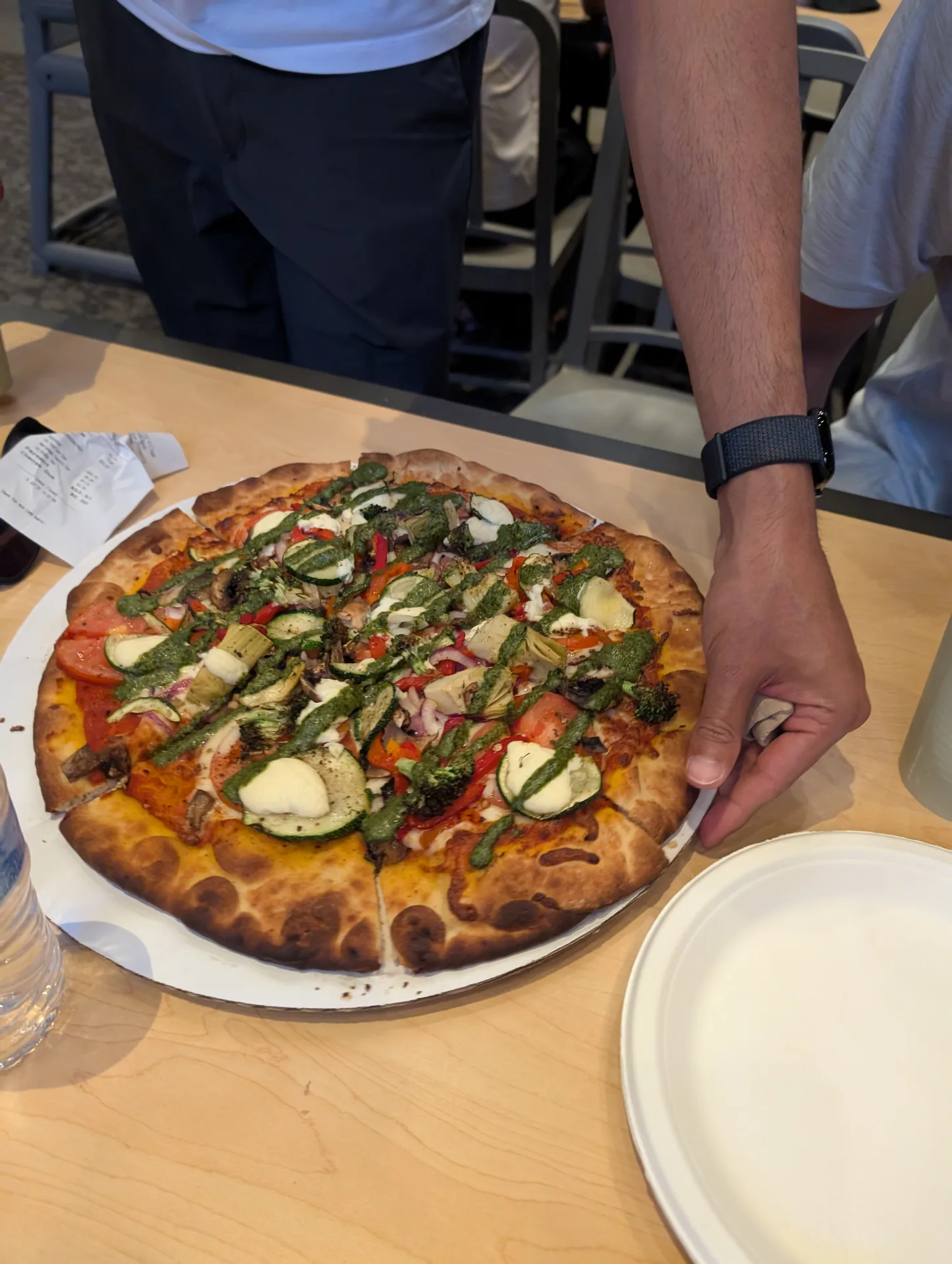 big pizza; we slept on the benches after