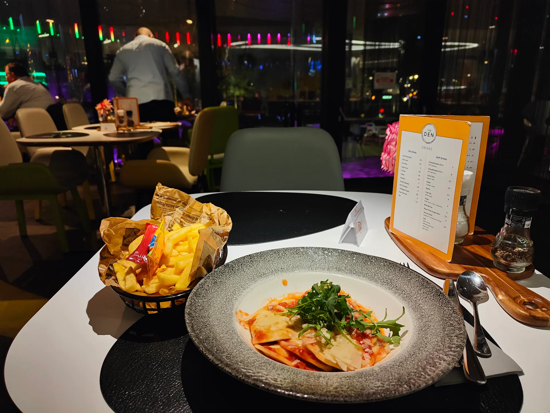 pasta and fries at the den