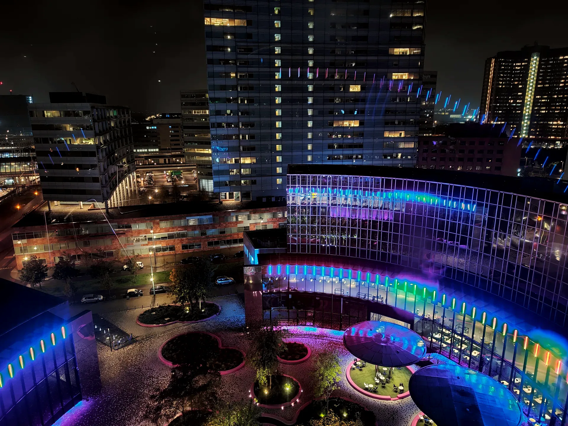 the park inn courtyard, running through every colour it owns