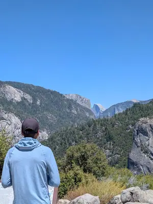 half dome in the distance, from the overlook